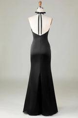 Mermaid Halter Long Satin Bridesmaid Dress