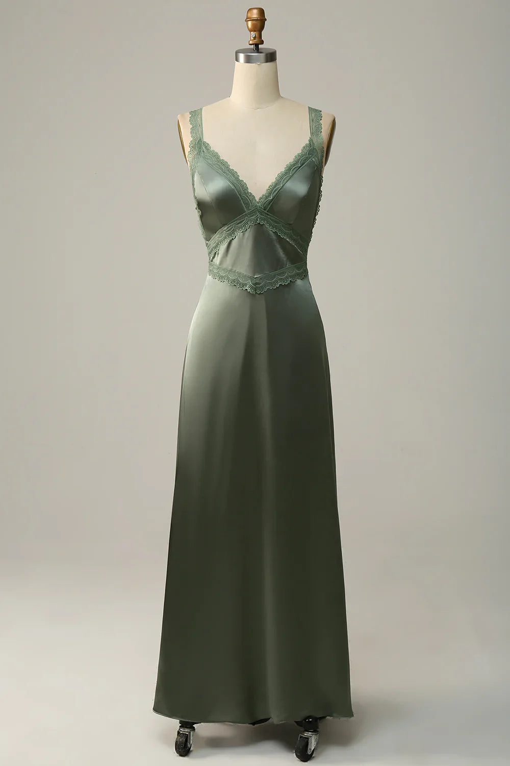A-Line Lace Up V Neck Long Bridesmaid Dress