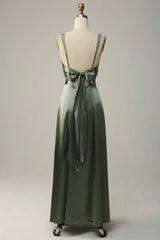 A-Line Lace Up V Neck Long Bridesmaid Dress
