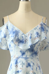 A Line Off The Shoulder Floral Print Long Bridesmaid Dress