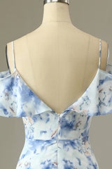A Line Off The Shoulder Floral Print Long Bridesmaid Dress