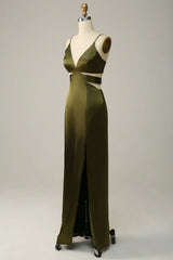 Spaghetti Straps V Neck Bridesmaid Dress