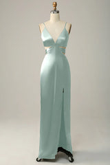 Spaghetti Straps V Neck Bridesmaid Dress