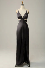 Spaghetti Straps V Neck Bridesmaid Dress