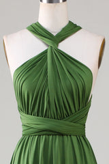 Versatile Open Back Wearing Olive Green Bridesmaid Dress