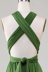 Versatile Open Back Wearing Olive Green Bridesmaid Dress