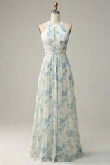Floral Boho Long Chiffon Bridesmaid Dress