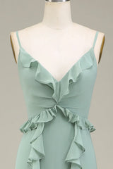 A-Line V-Neck Chiffon Bridesmaid Dress With Ruffles
