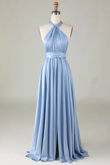 Versatile Open Back Wearing Dusty Blue Bridesmaid Dress