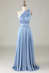 Versatile Open Back Wearing Dusty Blue Bridesmaid Dress