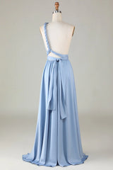Versatile Open Back Wearing Dusty Blue Bridesmaid Dress