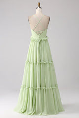 Ruffles A Line Bridesmaid Dress With Lace-Up Back