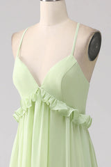 Ruffles A Line Bridesmaid Dress With Lace-Up Back
