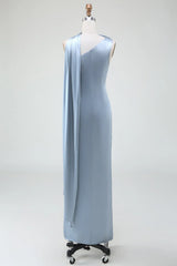 Sheath One Shoulder Satin Long Bridesmaid Dress