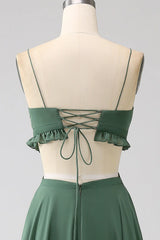 Spaghetti Straps Ruffles Hollow-Out Long Bridesmaid Dress