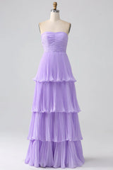 A-Line Sweetheart Tiered Chiffon Long Bridesmaid Dress With Pleated