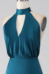 A-Line Halter Neck Long Bridesmaid Dress With Slit