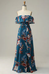 Floral Boho Chiffon Long Bridesmaid Dress