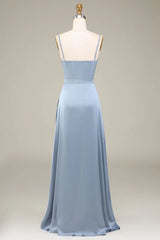 A-Line Spaghetti Straps Satin Long Bridesmaid Dress
