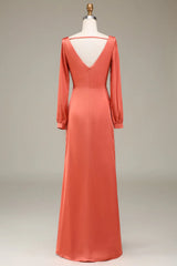 A-Line V-Neck Satin Bridesmaid Dress With Slit