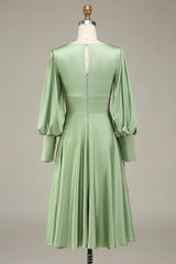 A-Line V-Neck Satin Bridesmaid Dress With Long Sleeves