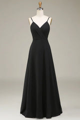 A-Line Spaghetti Straps Chiffon Long Bridesmaid Dress