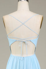 A-Line Spaghetti Straps Chiffon Long Bridesmaid Dress