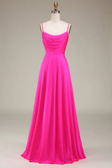 Spaghetti Straps A-Line Prom Bridesmaid Dresses With Pleated