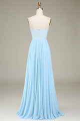 A-Line Spaghetti Straps Chiffon Long Bridesmaid Dress With Beading