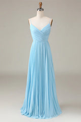 Spaghetti Straps V-Neck A-Line Pleated Chiffon Bridesmaid Dress