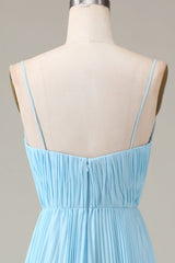 Spaghetti Straps V-Neck A-Line Pleated Chiffon Bridesmaid Dress