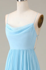 Spaghetti Straps Cowl Neck Pleated Open Back A-Line Chiffon Bridesmaid Dress