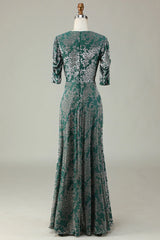 Grey Green Mermaid Velvet Bridesmaid Dress With Sleeves