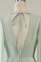 Round Neck Backless Bridesmaid Dresses With Long Sleeves