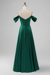 Off The Shouder A Line Satin Long Bridesmaid Dress