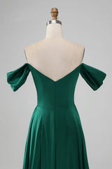 Off The Shouder A Line Satin Long Bridesmaid Dress