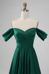 Off The Shouder A Line Satin Long Bridesmaid Dress