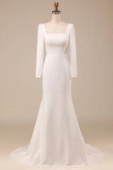 Mermaid Square Neck Bridal Dress With Long Sleeves