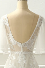 A-Line V Neck Floor-Length Appliques Wedding Dress