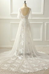 A-Line V Neck Floor-Length Appliques Wedding Dress