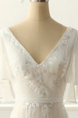 A-Line V Neck Floor-Length Appliques Wedding Dress