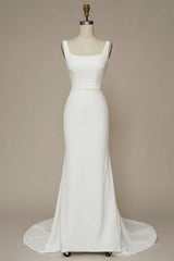 White Mermaid Square Neck Wedding Dress