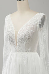 A Line V Neck Long Sleeve Beach Boho Wedding Dress