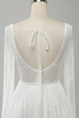 A Line V Neck Long Sleeve Beach Boho Wedding Dress