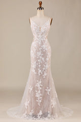 Charming Mermaid Spaghetti Straps Ivory Long Bridal Dress