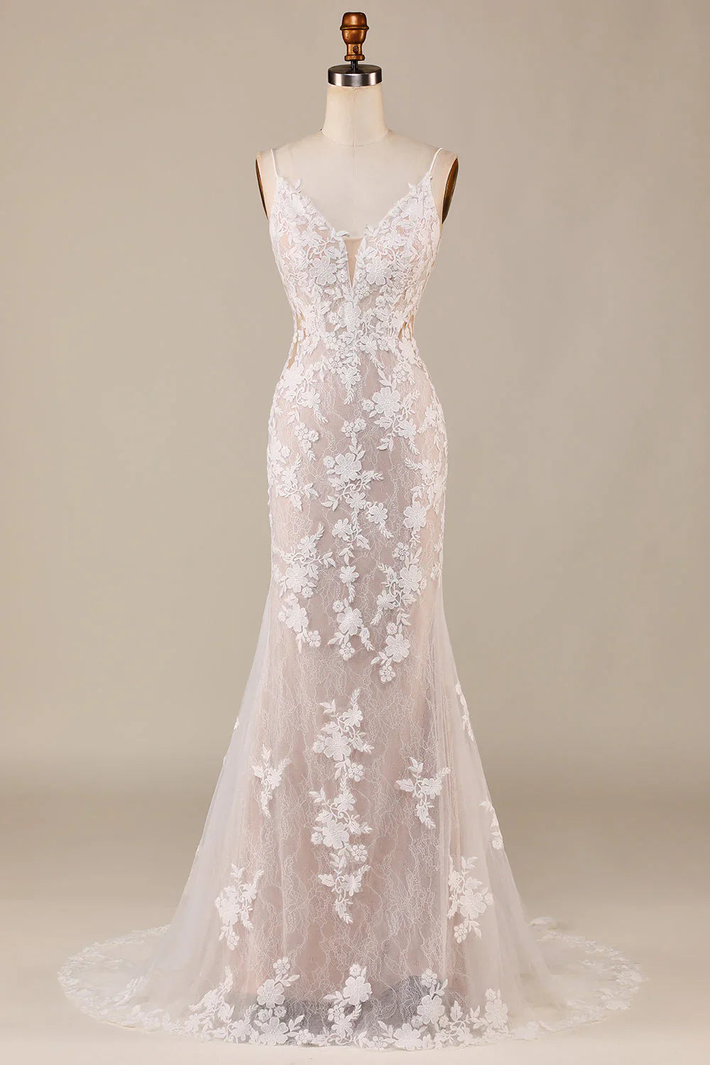 Charming Mermaid Spaghetti Straps Ivory Long Bridal Dress