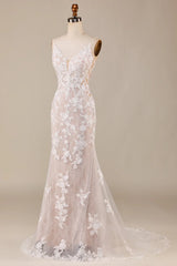 Charming Mermaid Spaghetti Straps Ivory Long Bridal Dress