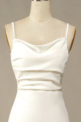 A-Line Open Back White Mermaid Long Wedding Dress