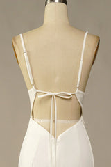 A-Line Open Back White Mermaid Long Wedding Dress