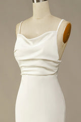 A-Line Open Back White Mermaid Long Wedding Dress